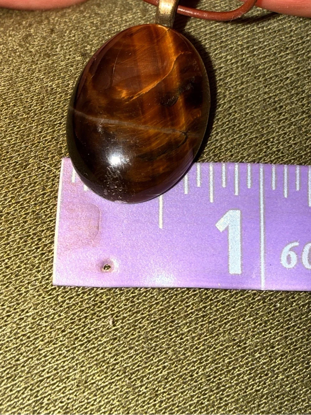 Vintage Tiger's Eye Oval Pendant on Brown Cord